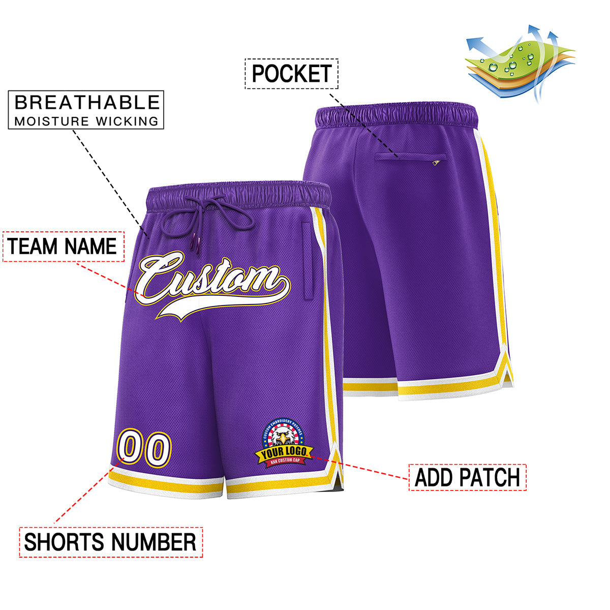 Custom Purple White Basketball Shorts