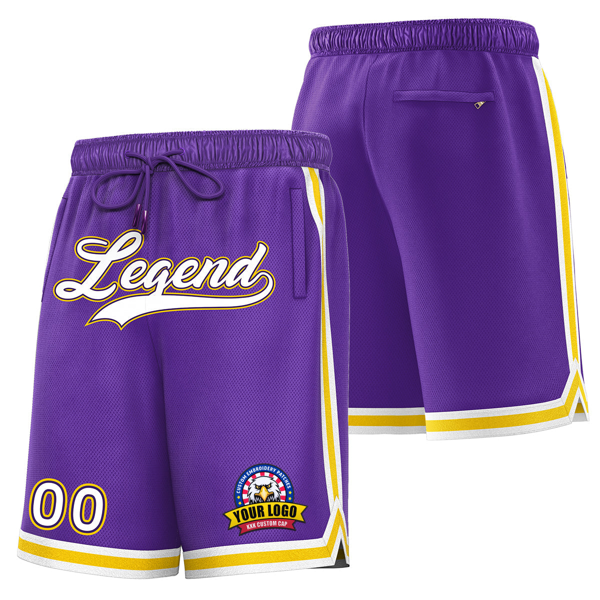 Short de basket-ball blanc violet personnalisé