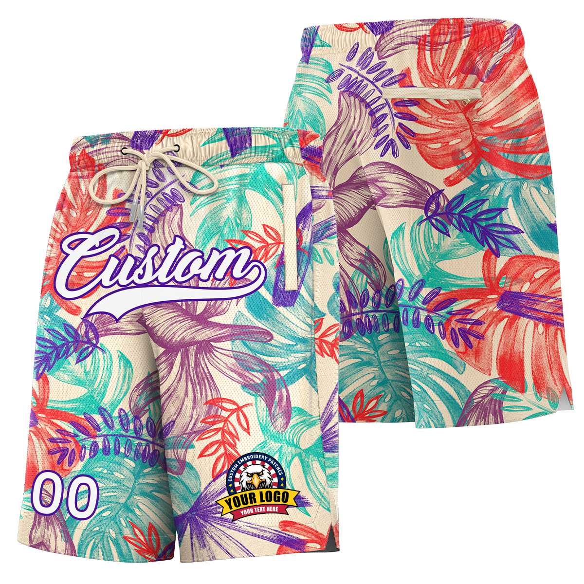 Custom Khaki White-Purple Font Personalized Graffiti Pattern Shorts