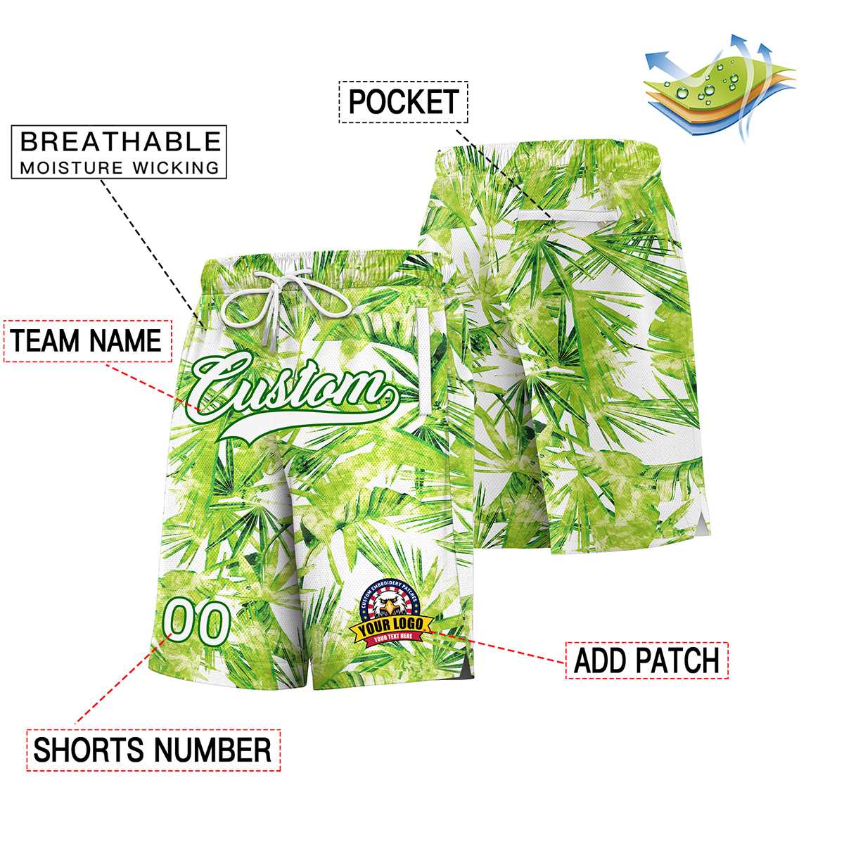 Custom Green White Font Personalized Graffiti Pattern Shorts