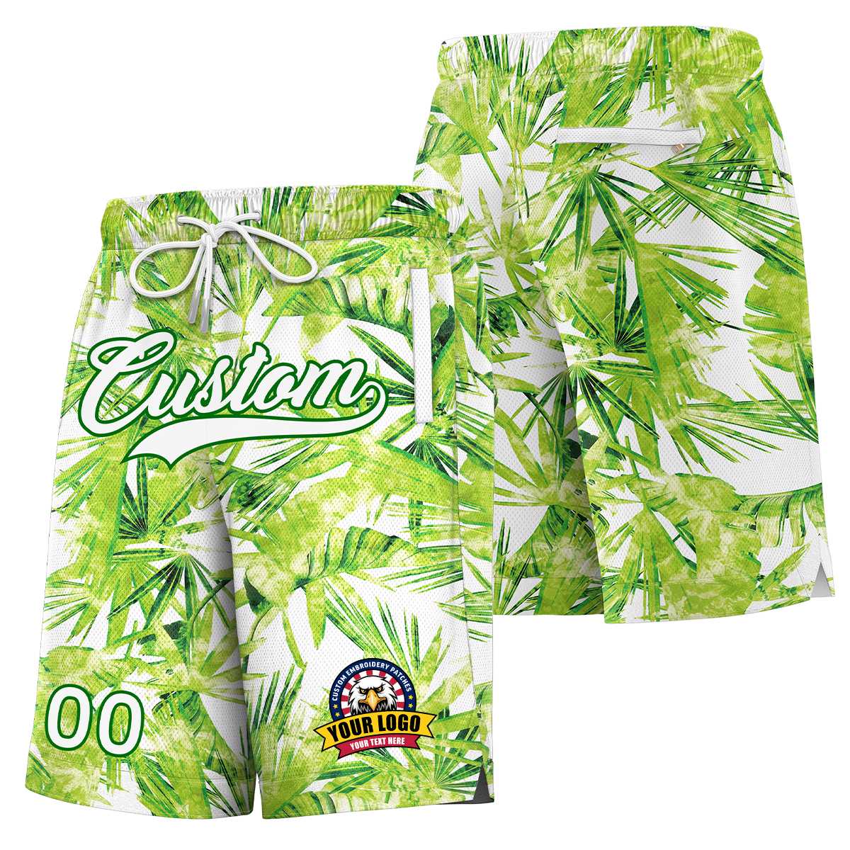 Custom Green White Font Personalized Graffiti Pattern Shorts