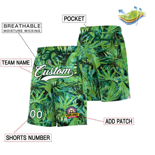 Custom Green White Font Personalized Graffiti Pattern Shorts