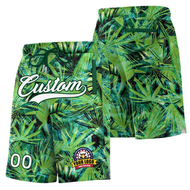 Custom Green White Font Personalized Graffiti Pattern Shorts