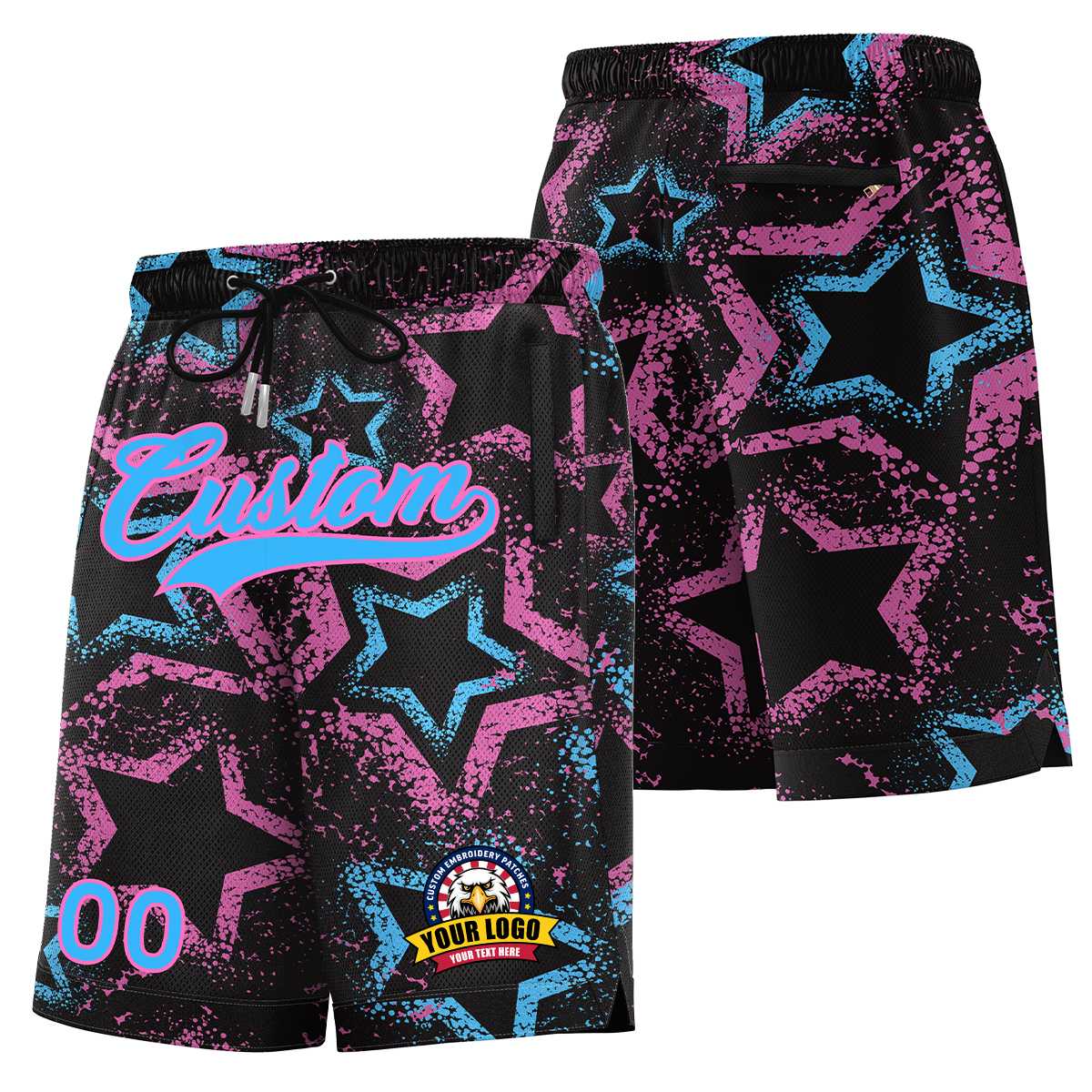 Custom Powder Blue Pink Font Personalized Graffiti Pattern Shorts