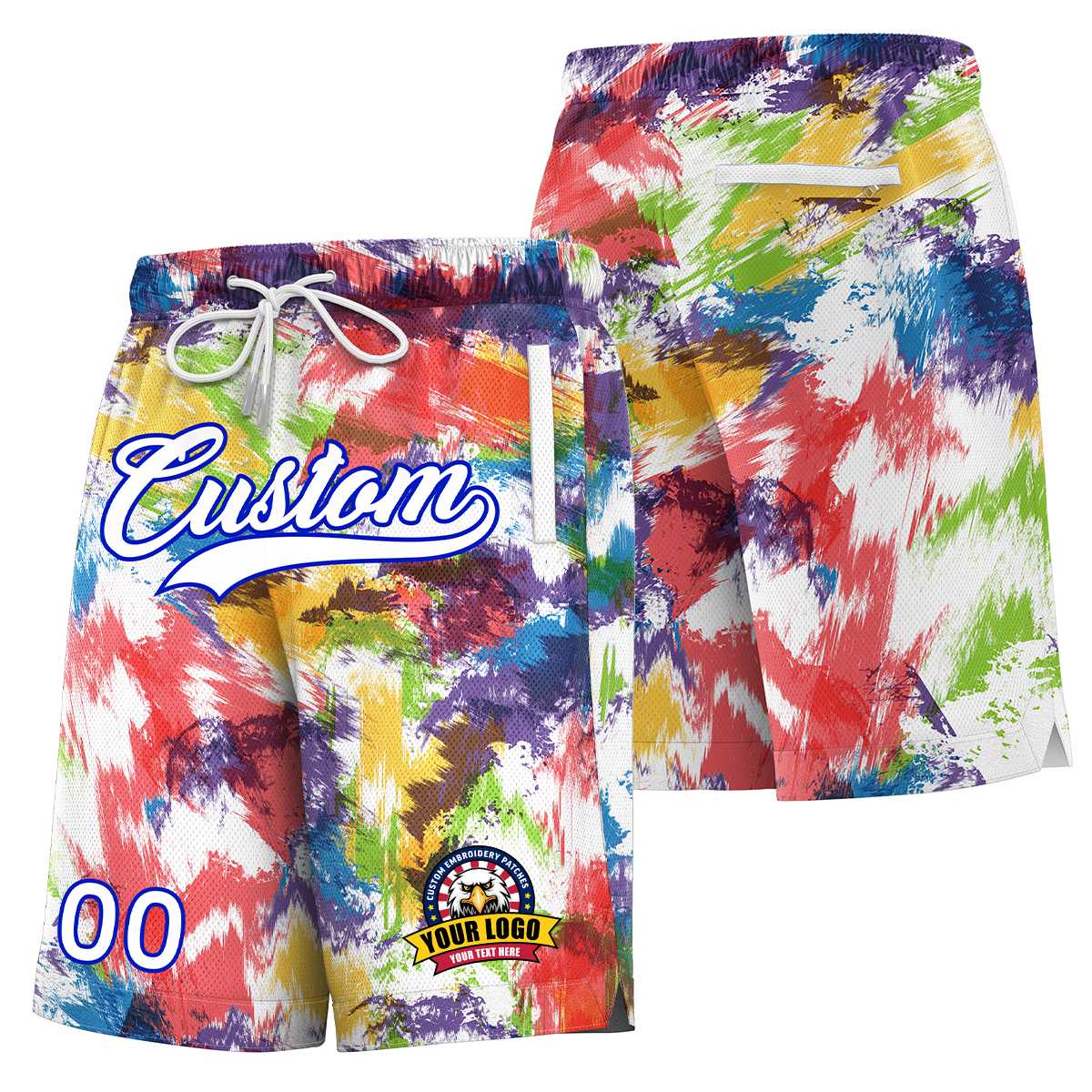 Custom White Royal Font Personalized Graffiti Pattern Shorts