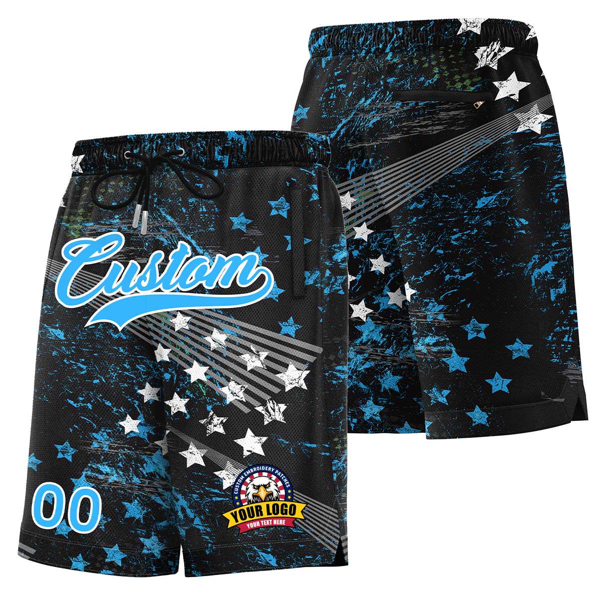 Custom Powder Blue White Font Personalized Graffiti Pattern Shorts