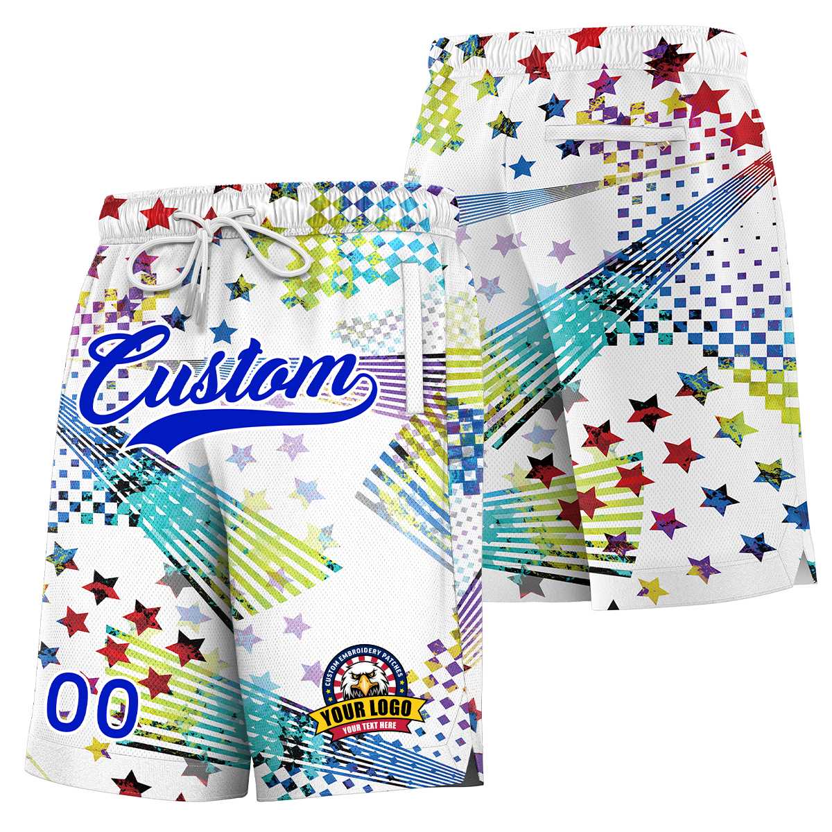 Custom White Royal Font Personalized Graffiti Pattern Shorts