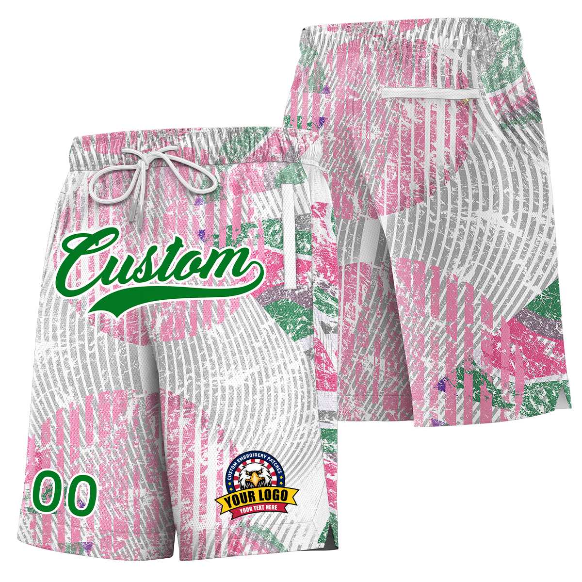 Short à motif de graffiti personnalisé avec police rose vert-blanc personnalisée