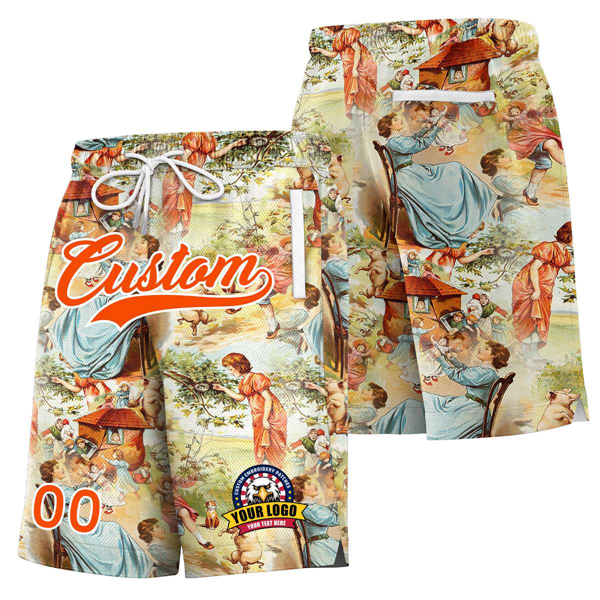 Short à motif de graffiti personnalisé avec police blanche orange personnalisée