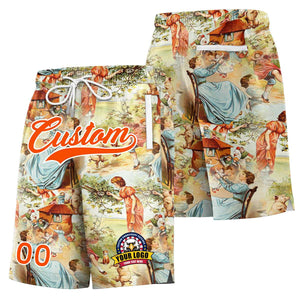 Custom Orange White Font Personalized Graffiti Pattern Shorts