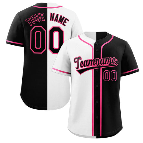 Custom Black White-Pink Split Fashion Authentic Baseball Jersey