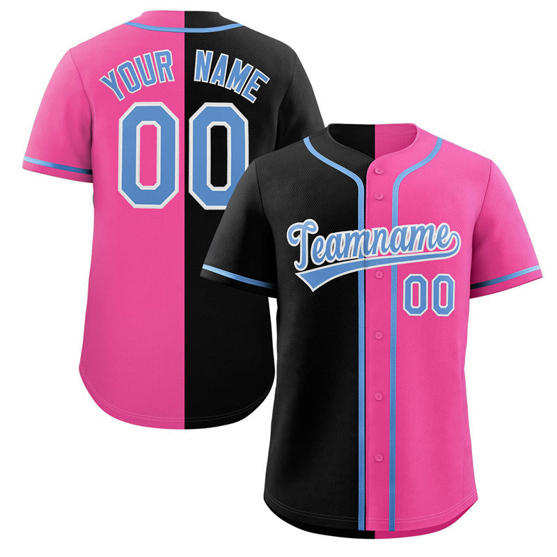 Custom Pink Black-Light Blue Split Fashion Authentic Baseball Jersey