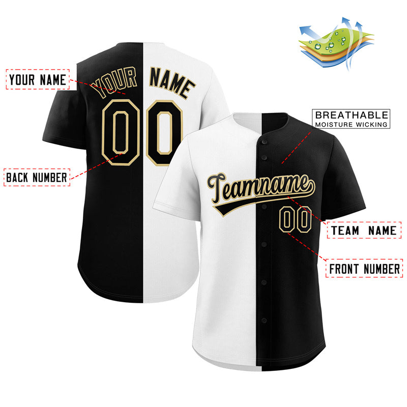 Custom Black White-Khaki Split Fashion Authentic Baseball Jersey