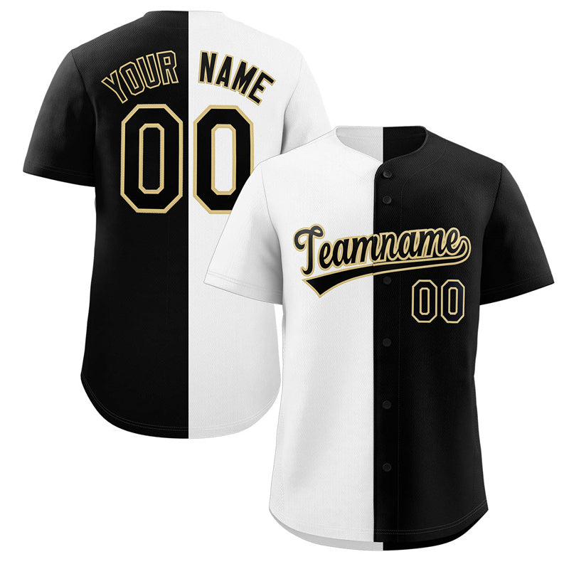 Custom Black White-Khaki Split Fashion Authentic Baseball Jersey