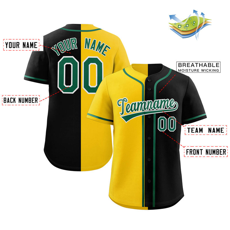 Maillot de baseball authentique, personnalisé, noir, jaune-vert, mode fendue