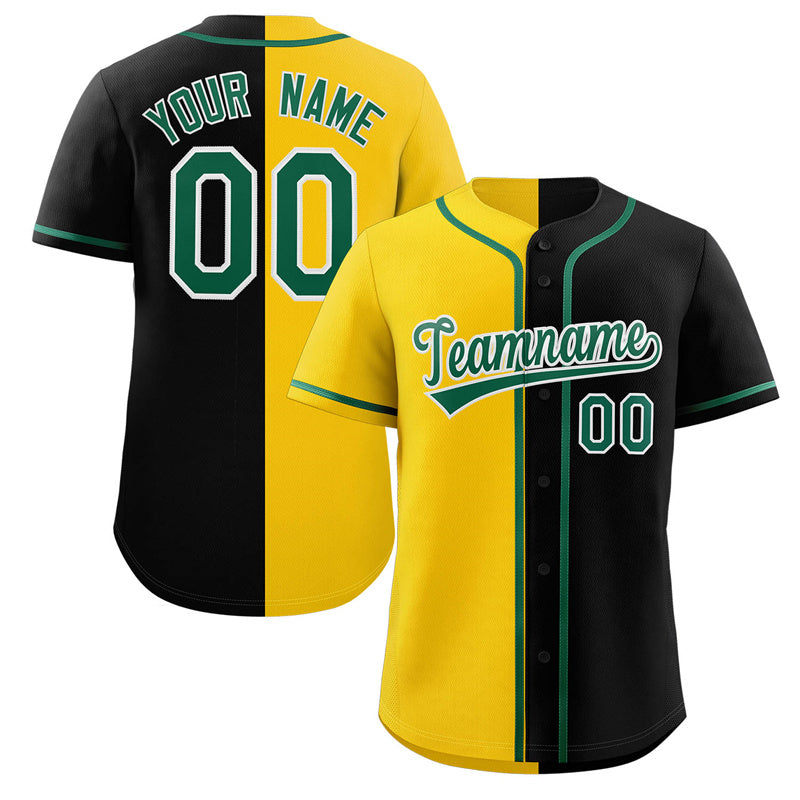 Maillot de baseball authentique, personnalisé, noir, jaune-vert, mode fendue