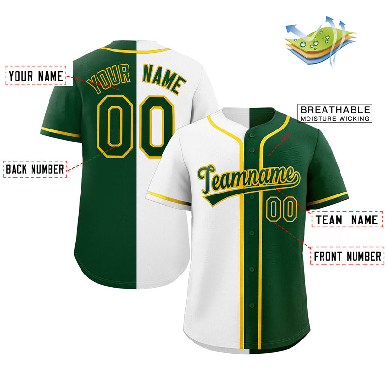 Custom Green White-Gold Split Fashion Authentic Baseball Jersey