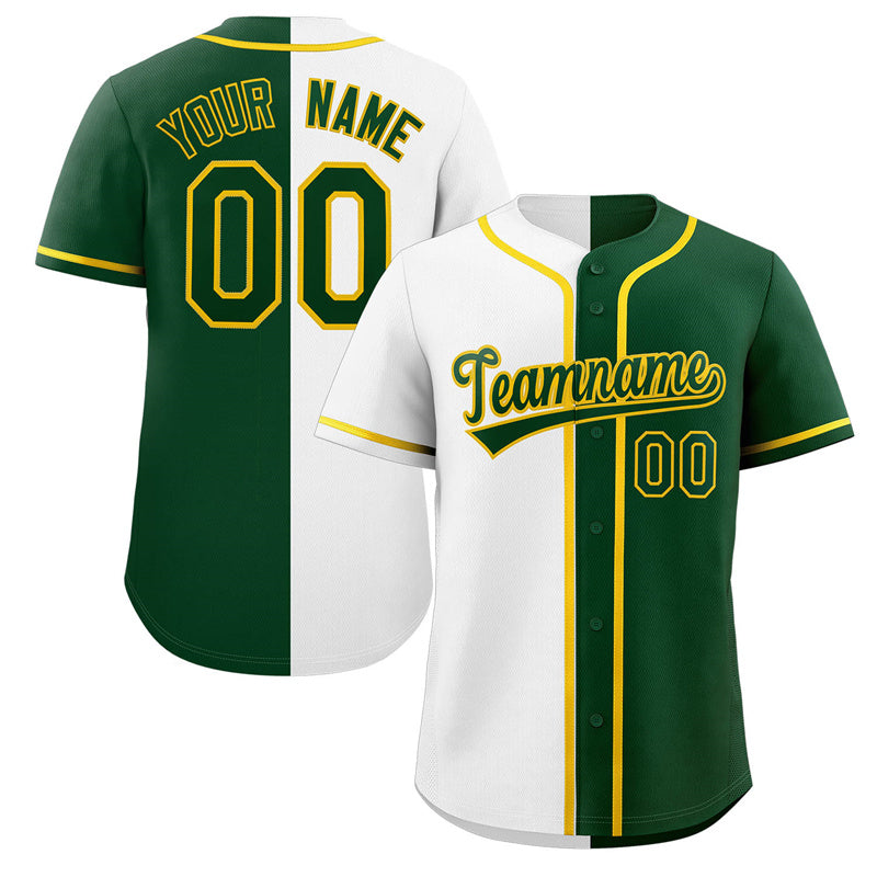 Custom Green White-Gold Split Fashion Authentic Baseball Jersey