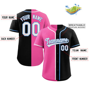 Custom Black Pink-White Split Fashion Authentic Baseball Jersey