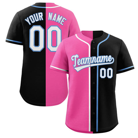 Custom Black Pink-White Split Fashion Authentic Baseball Jersey