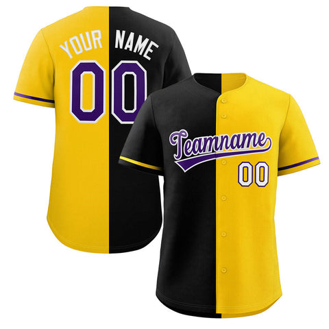 Custom Gold Black-Purple Split Fashion Authentic Baseball Jersey