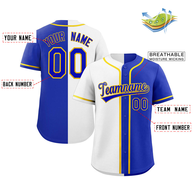 Custom Royal White-Gold Split Fashion Authentic Baseball Jersey