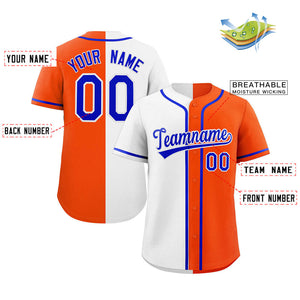 Maillot de baseball authentique personnalisé Orange blanc-Royal Split Fashion