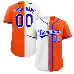 Maillot de baseball authentique personnalisé Orange blanc-Royal Split Fashion