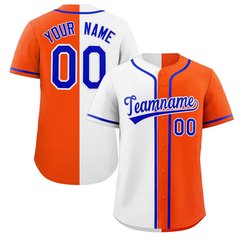Custom Orange White-Royal Split Fashion Authentic Baseball Jersey