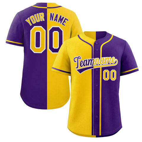 Custom Purple Gold-White Split Fashion Authentic Baseball Jersey
