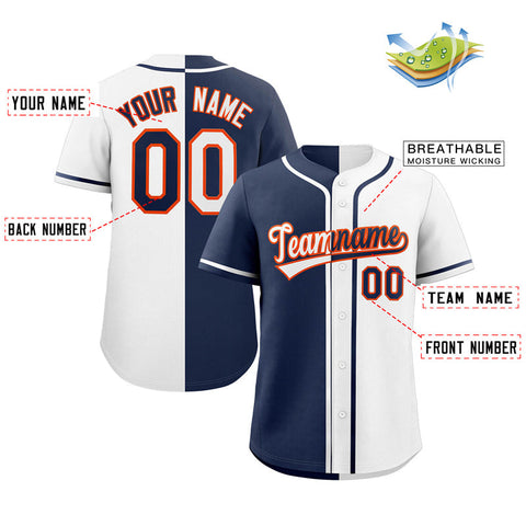 Custom White Navy-Orange Split Fashion Authentic Baseball Jersey