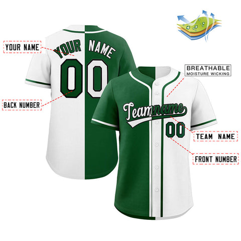 Custom White Green-Black Hook Split Fashion Authentic Baseball Jersey