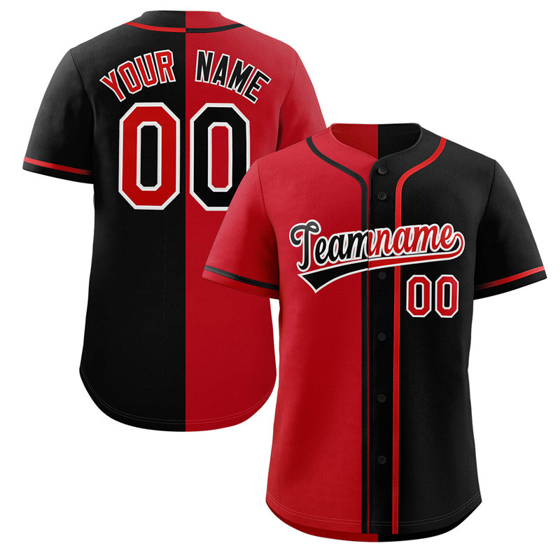 Maillot de baseball personnalisé noir rouge-blanc avec crochet fendu, mode authentique