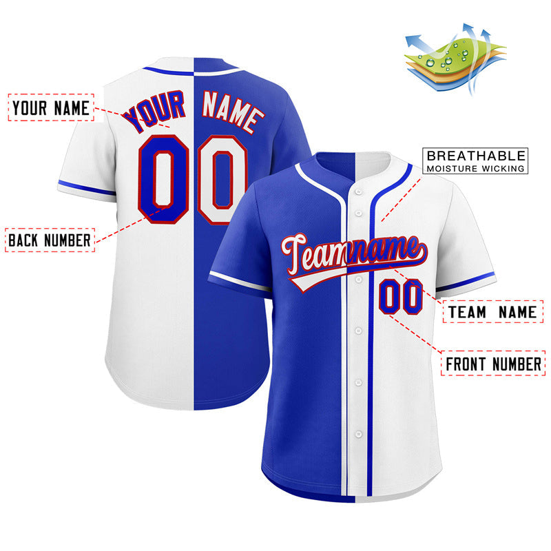 Maillot de baseball personnalisé, blanc, Royal-rouge, crochet fendu, mode authentique