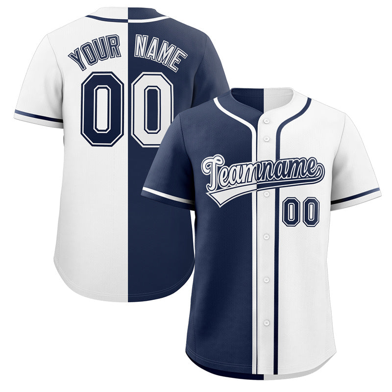 Custom White Navy Hook Split Fashion Authentic Baseball Jersey