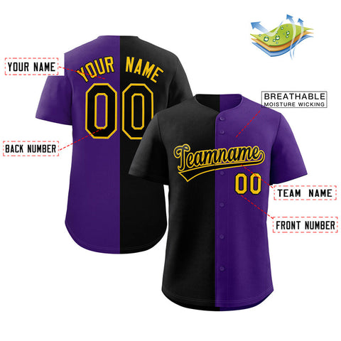 Custom Purple Black-Yellow Split Fashion Authentic Baseball Jersey