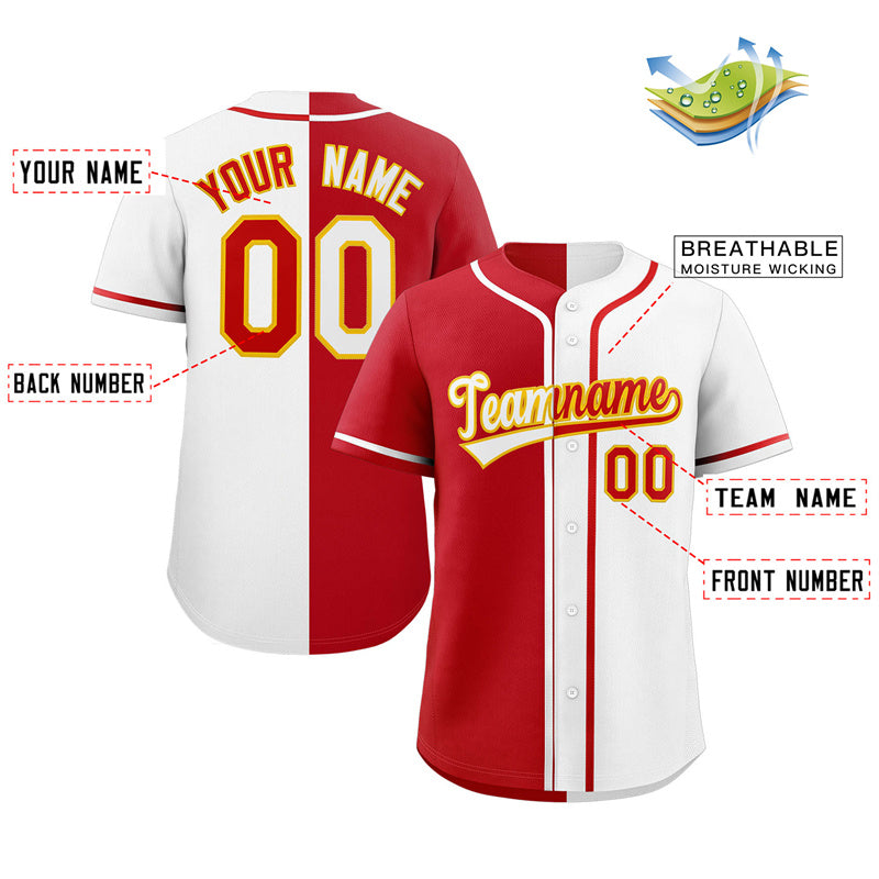 Custom White Red-Orange Hook Split Fashion Authentic Baseball Jersey