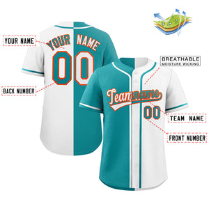 Maillot de baseball personnalisé, blanc, Aqua-Orange, crochet fendu, mode authentique