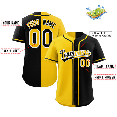 Custom Black Yellow-White Hook Split Fashion Authentic Baseball Jersey