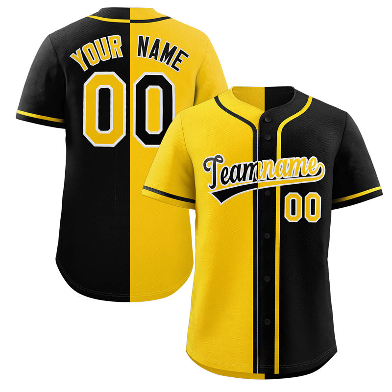 Maillot de baseball personnalisé noir jaune-blanc avec crochet fendu, mode authentique