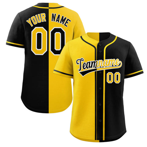 Custom Black Yellow-White Hook Split Fashion Authentic Baseball Jersey