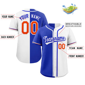 Custom White Royal-Orange Hook Split Fashion Authentic Baseball Jersey