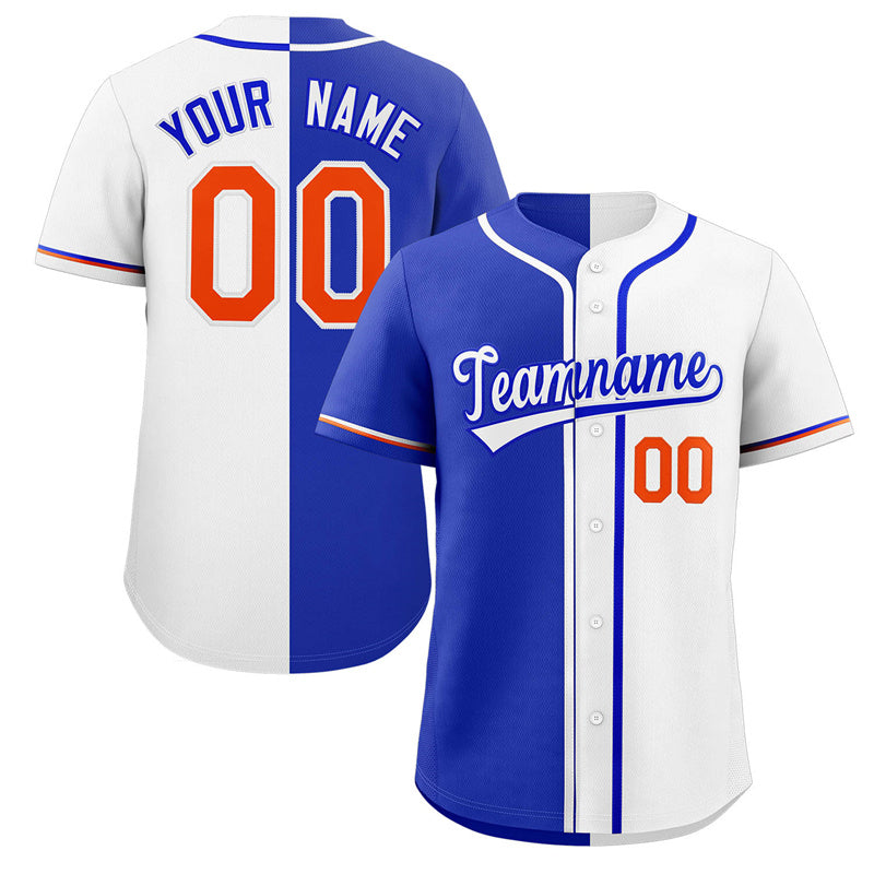 Maillot de baseball personnalisé blanc Royal-Orange crochet fendu mode authentique