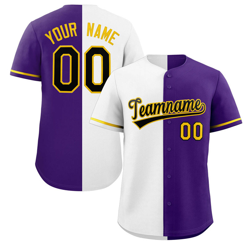 Custom Purple White-Black Split Fashion Authentic Baseball Jersey