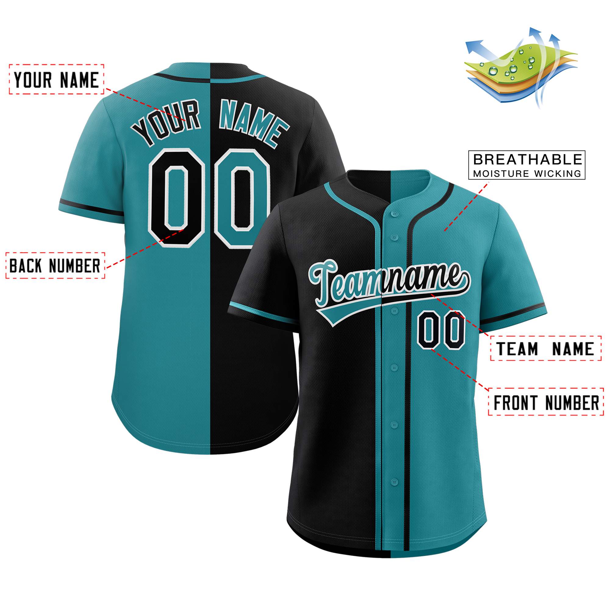 aqua & black split baseball jersey