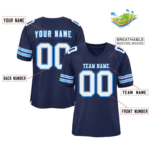 Custom Navy White-Powder Blue Classic Style Authentic Football Jersey