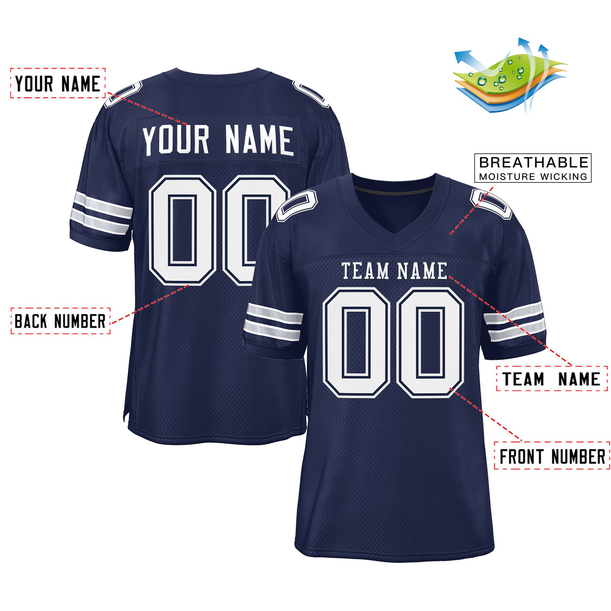 Custom Navy White-Navy Classic Style Authentic Football Jersey