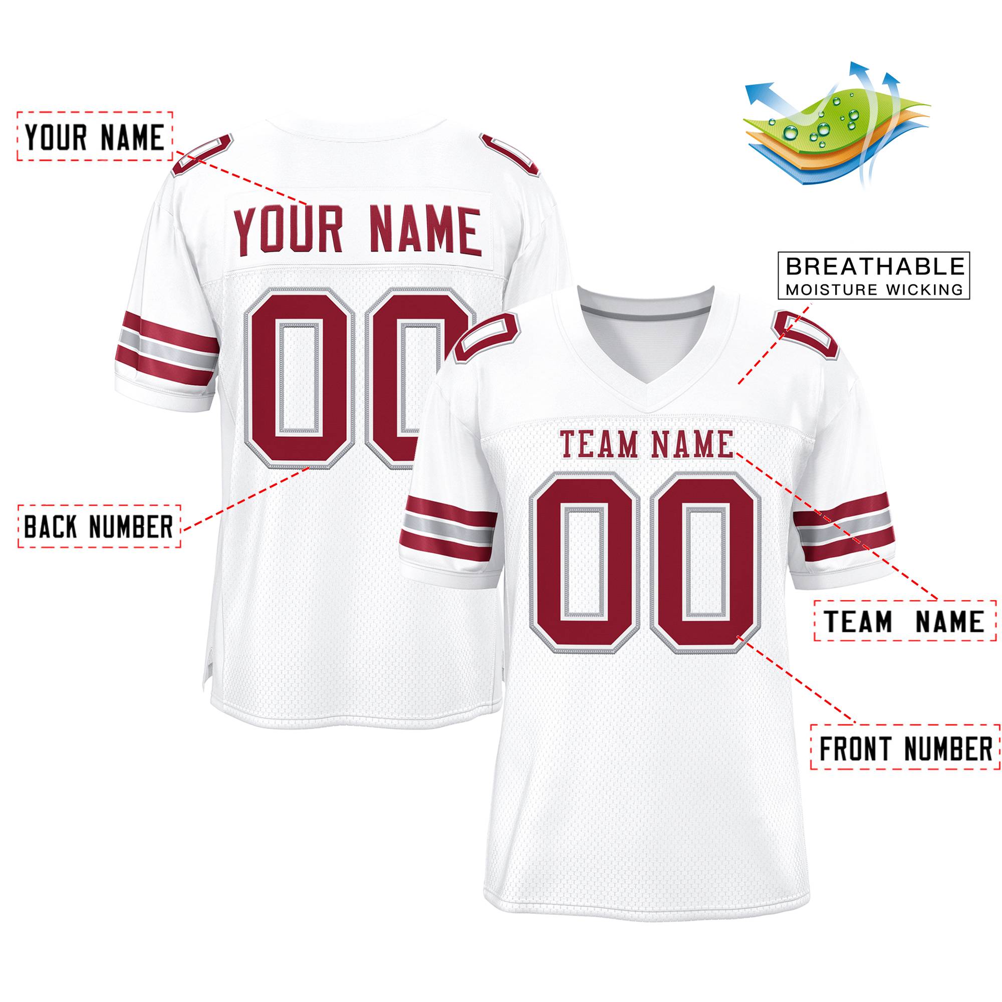 Custom White Cardinal-Cardinal Classic Style Authentic Football Jersey