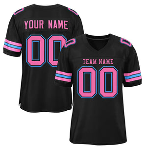 Custom Black Pink-Powder Blue Classic Style Authentic Football Jersey