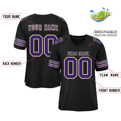 Custom Black Purple-Khaki Classic Style Authentic Football Jersey
